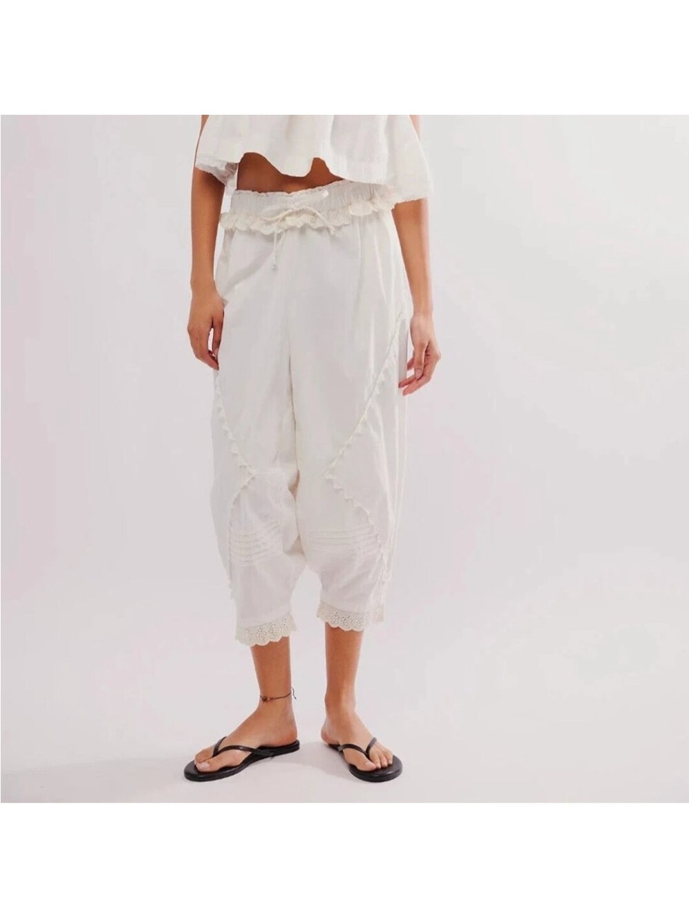 Free People Beach Life Bloomer Balloon Cotton Eyelet Lace Pants Size Medium